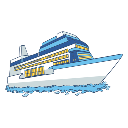 Navio de cruzeiro azul e branco no oceano Desenho PNG