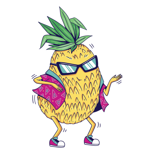 Cartoon-Ananas mit Sonnenbrille und Hut PNG-Design