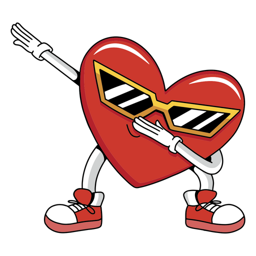 Cartoon heart wearing sunglasses and dancing PNG Design