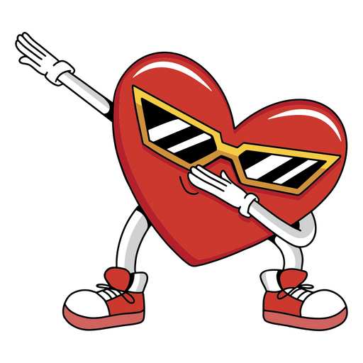 Corazón de dibujos animados con gafas de sol y bailando Diseño PNG