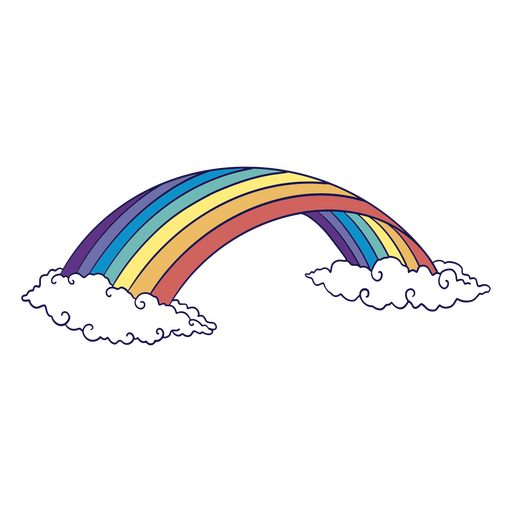 Colorful rainbow with white clouds PNG Design