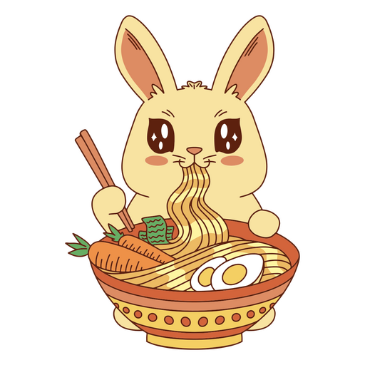 Bunny eating noodles with chopsticks PNG Design