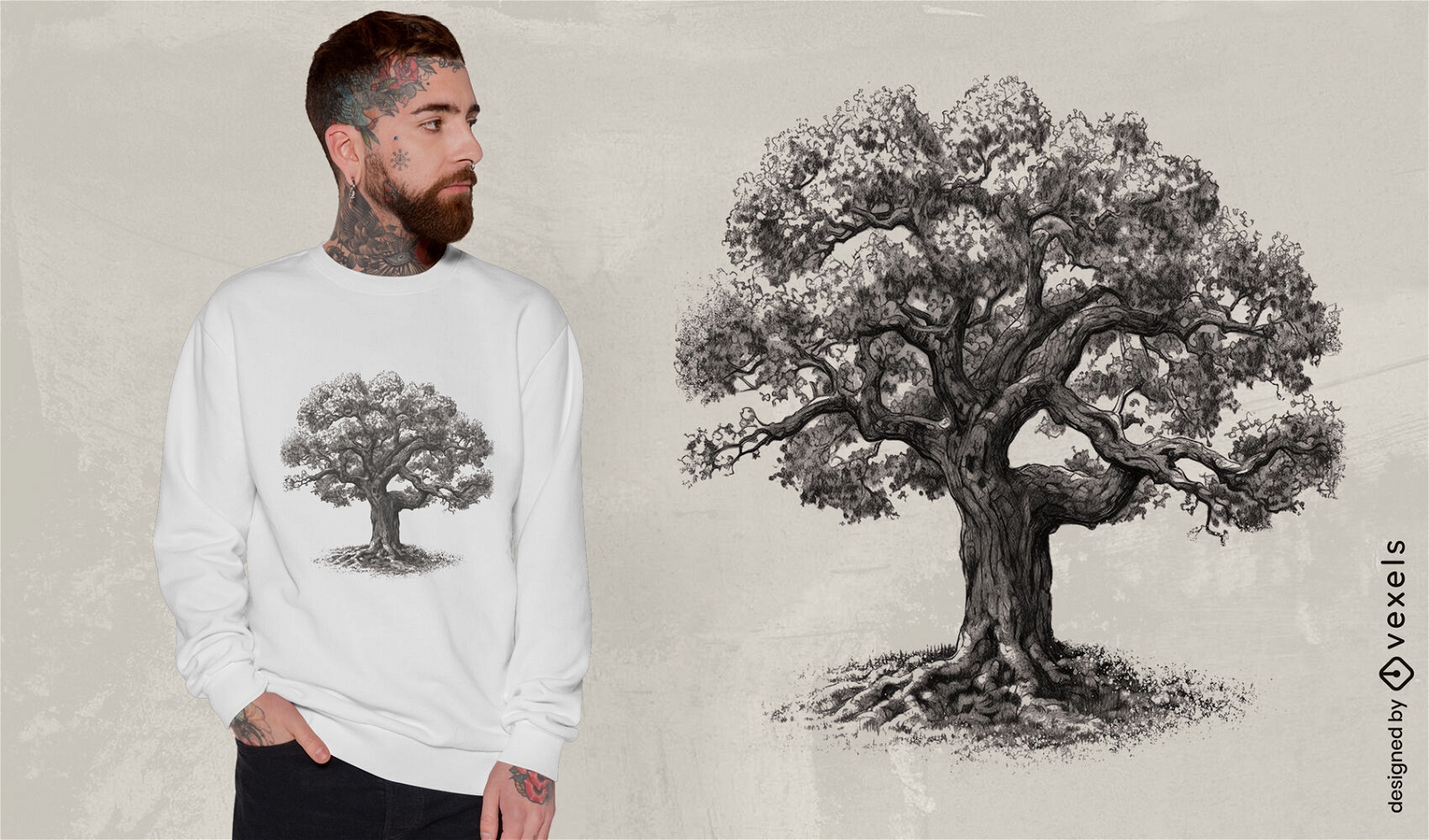 Serene oak tree t-shirt design