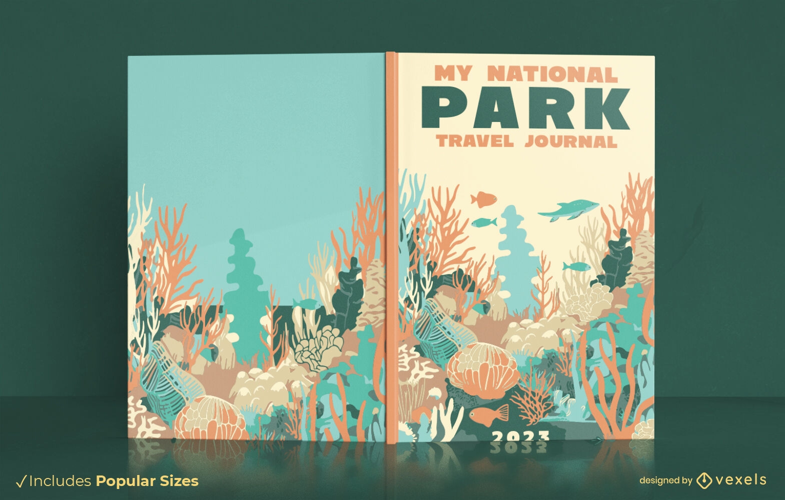Buchcover-Design mit Korallenriffen und Ozeanen