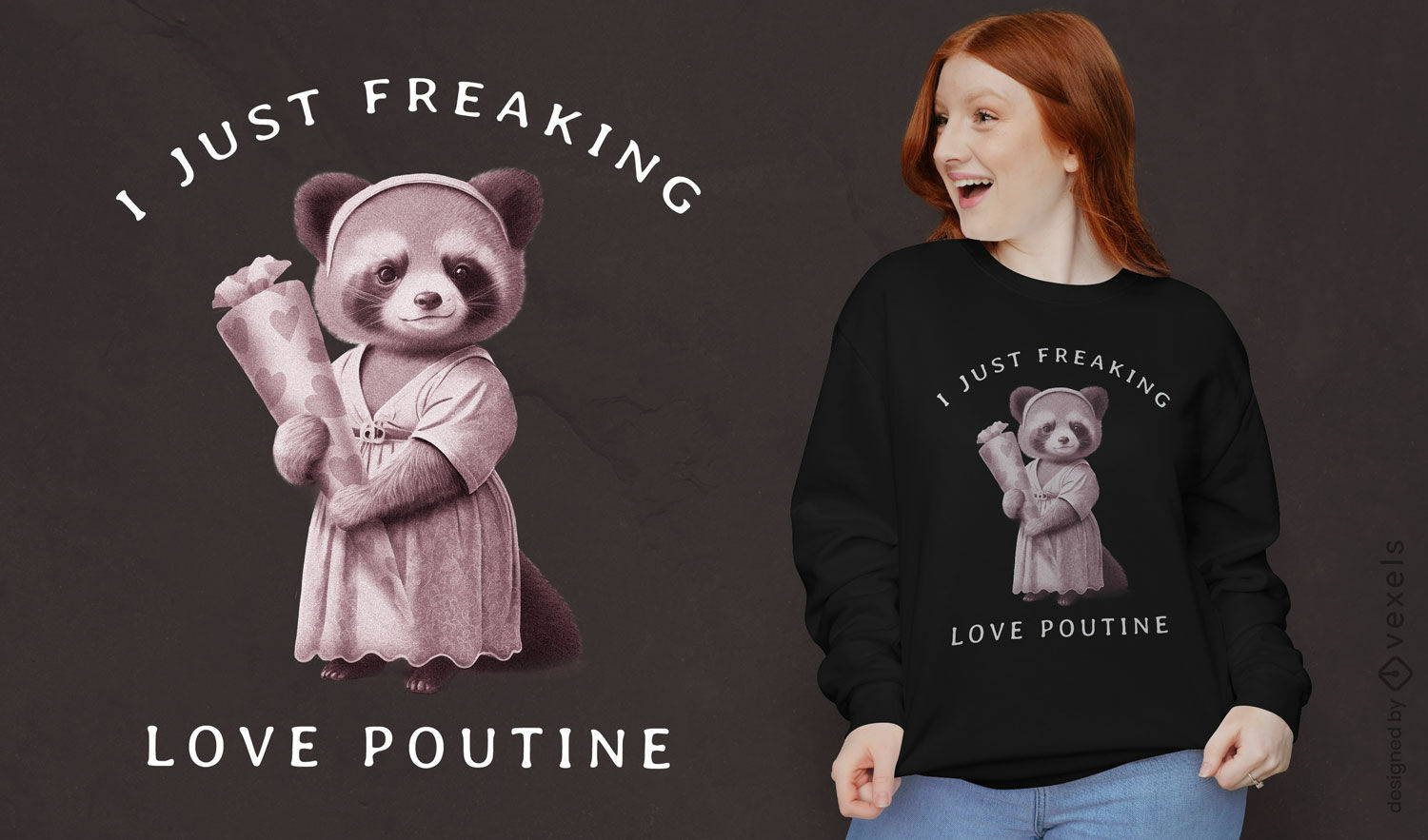 Diseño de camiseta poutine de amor de panda rojo.