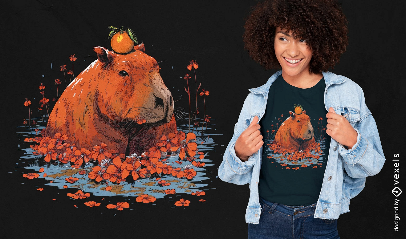 Capybara with orange t-shirt design