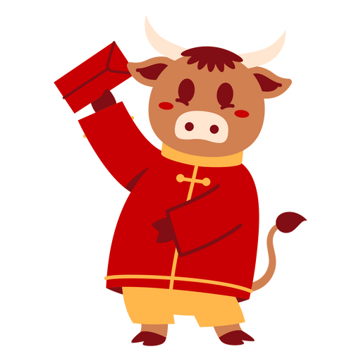 Toro de dibujos animados juguetón sosteniendo un sobre rojo para el Año Nuevo Lunar Diseño PNG