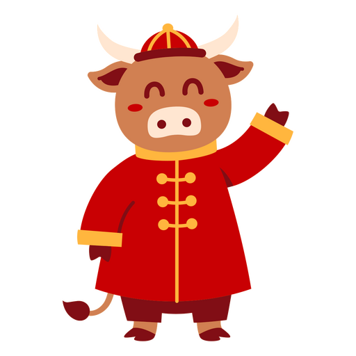 Niedliche Comicfigur Stier in traditioneller Kleidung PNG-Design