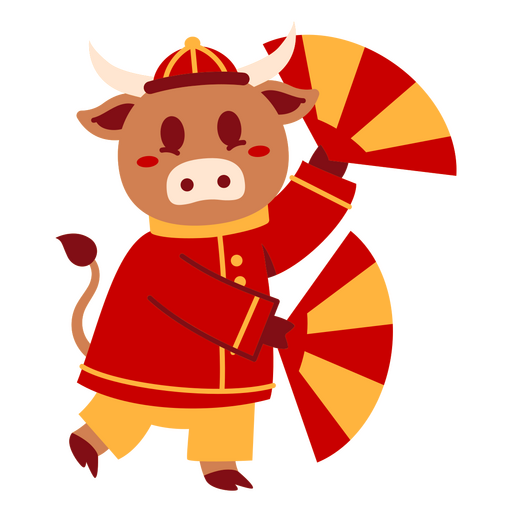 Personaje de vaca juguetón con diseño de abanicos. Diseño PNG