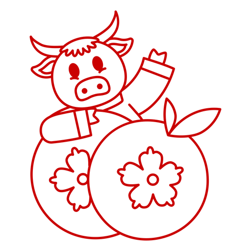 Desenho de vaca brincalhona com laranjas Desenho PNG