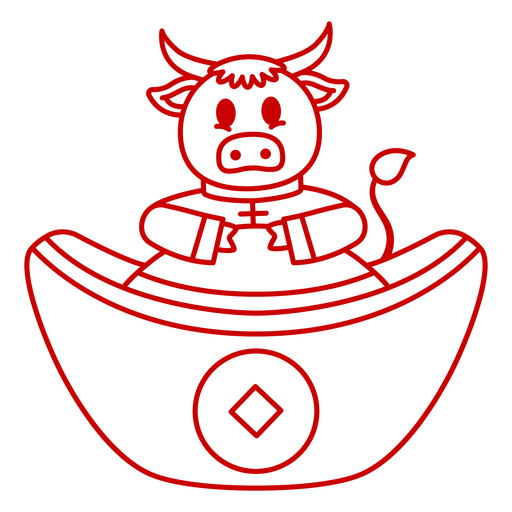 Adorable personaje de vaca en un diseño de barco tradicional. Diseño PNG