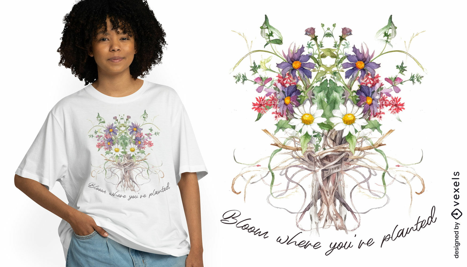 Diseño de camiseta de ilustración de ramo de flores