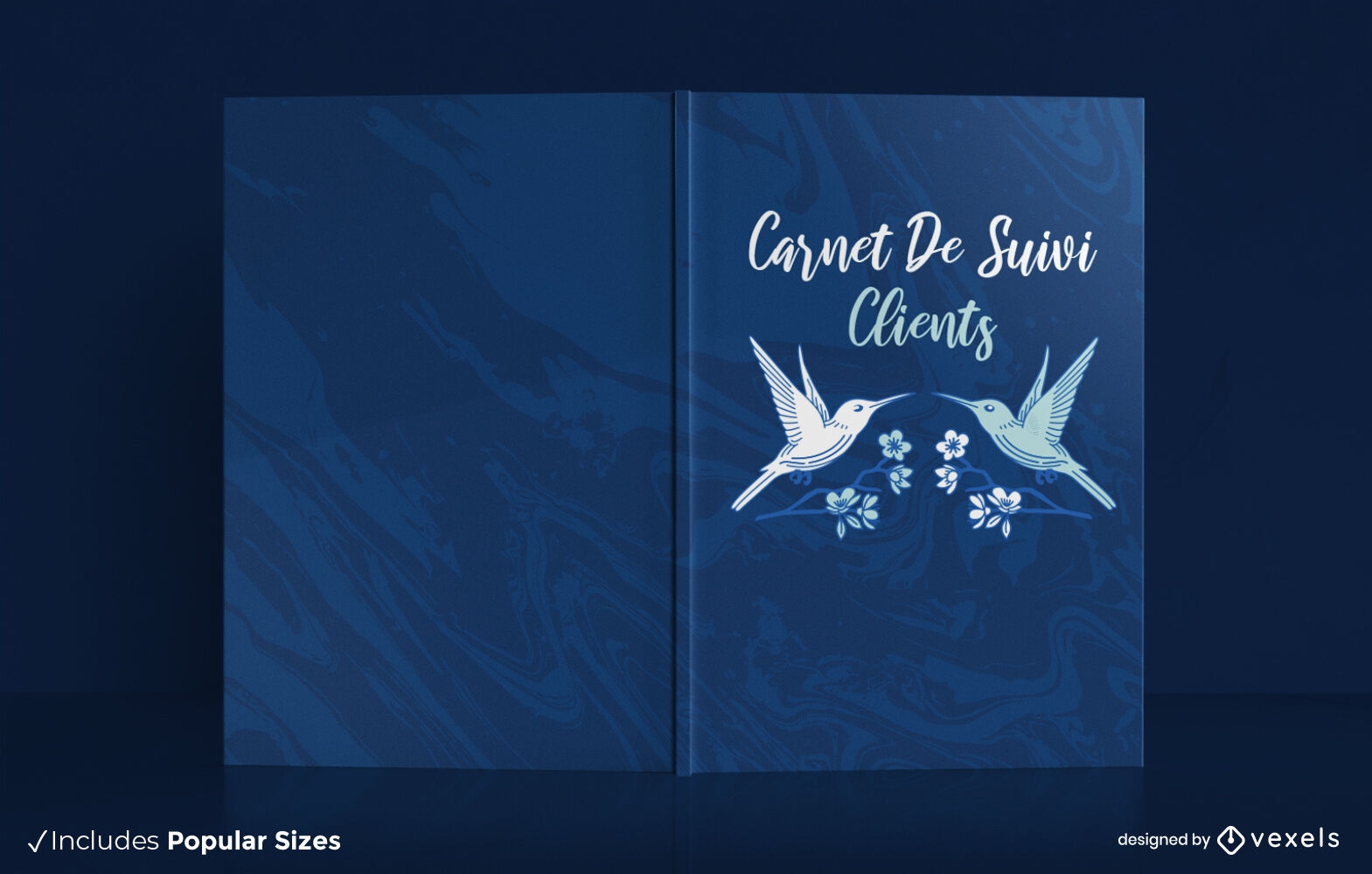 Diseño de portada de libro de pájaros volando y flores.