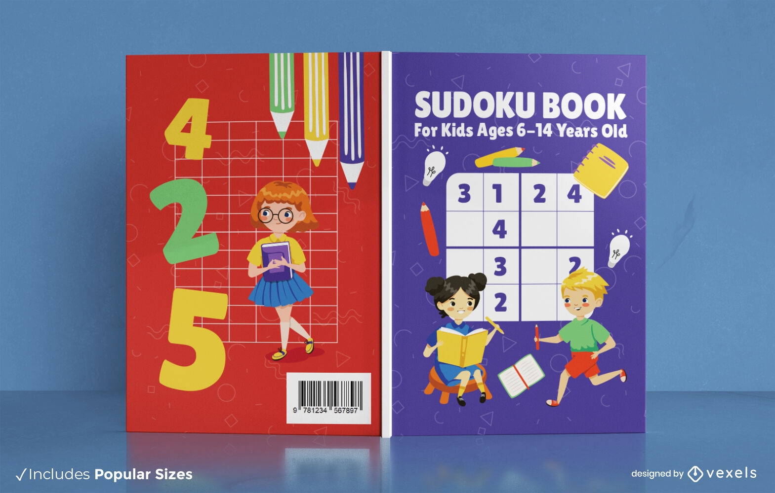 Crianças brincando de design de capa de livro de sudoku