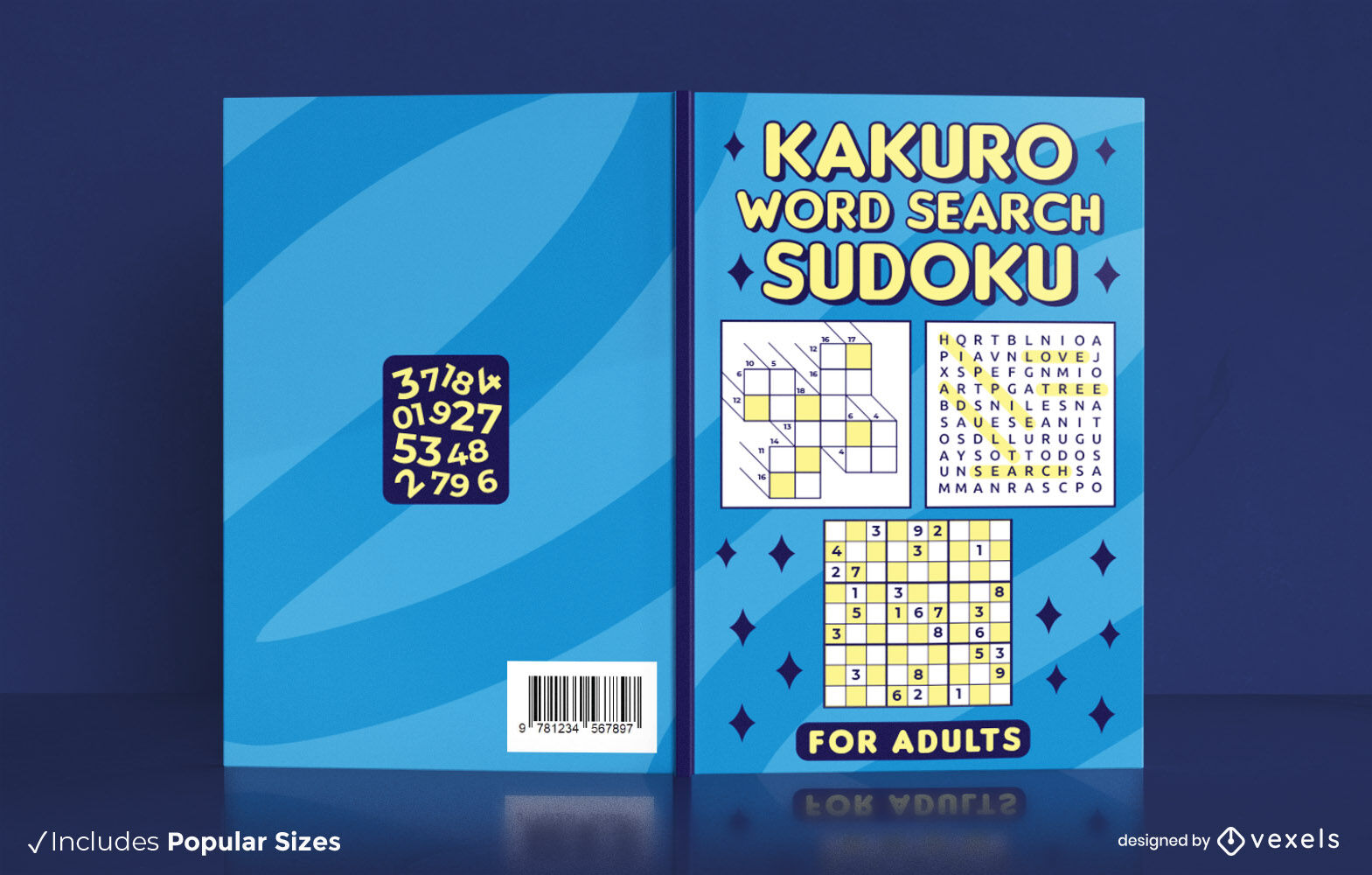 Caça-palavras Kakuro e design de capa de livro sudoku KDP