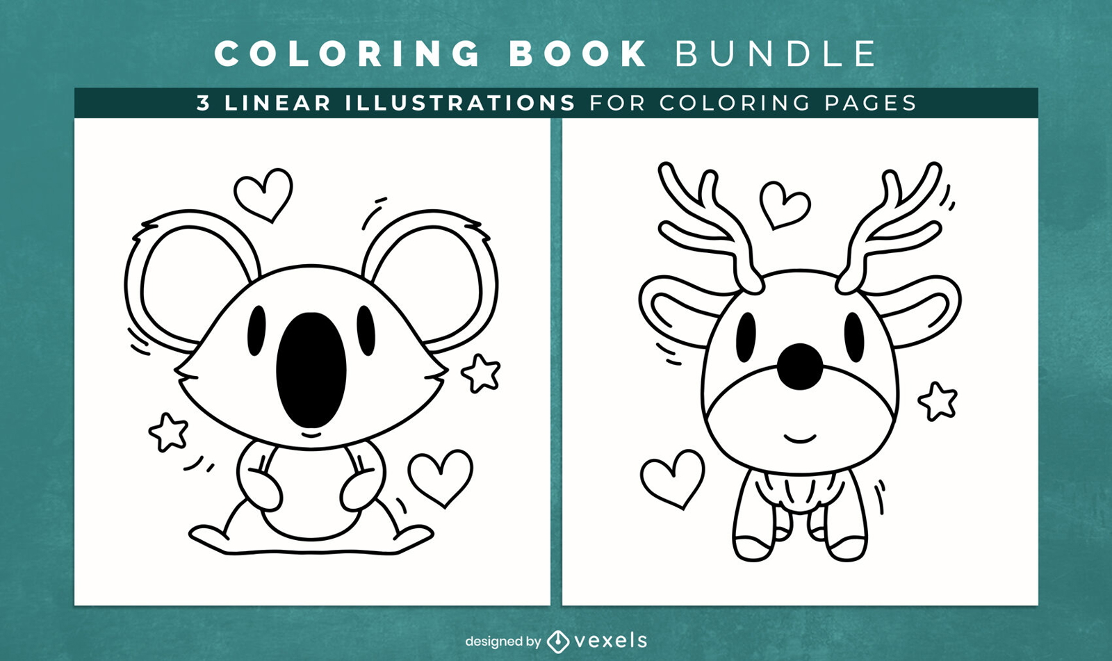 Páginas de design de livros para colorir de coalas e renas bonitos