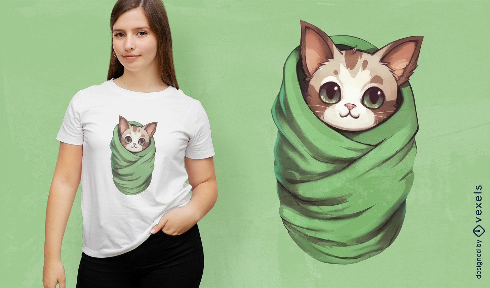 Diseño de camiseta de gatito envuelto.