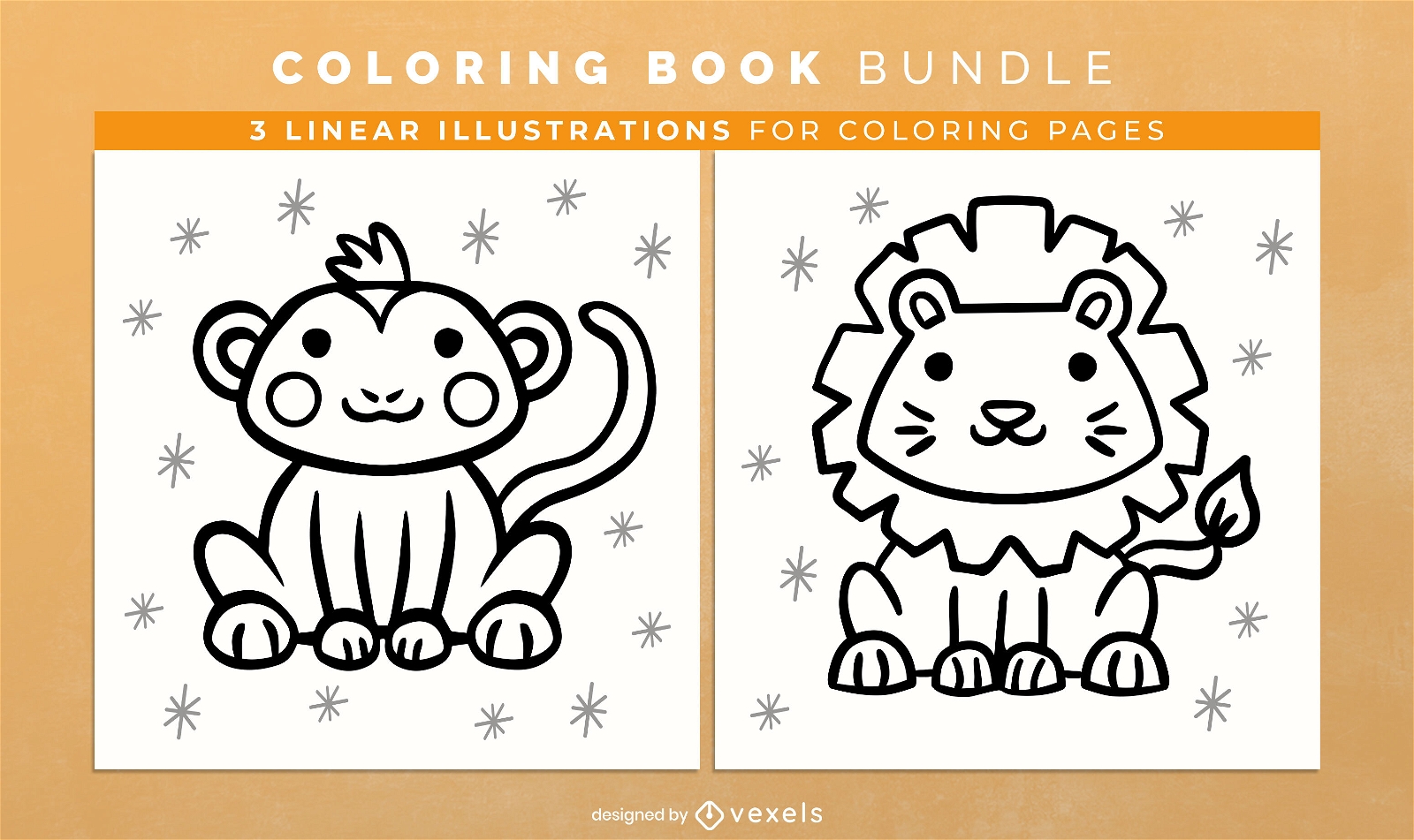 Cute lion and a monkey coloring book design pages