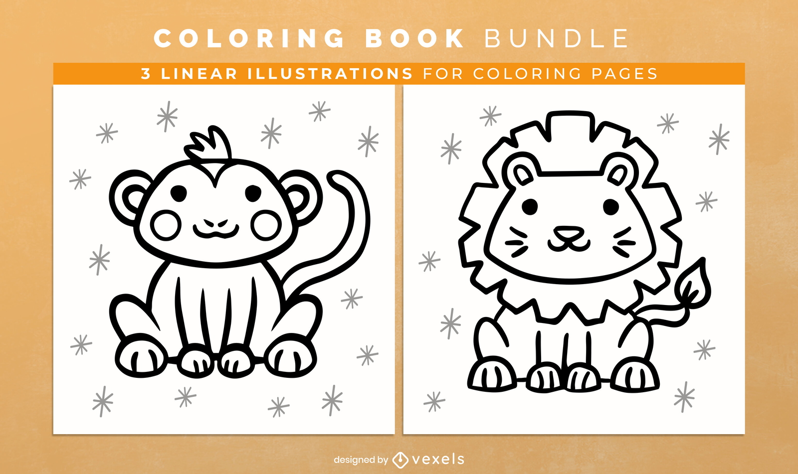 Cute lion and a monkey coloring book design pages