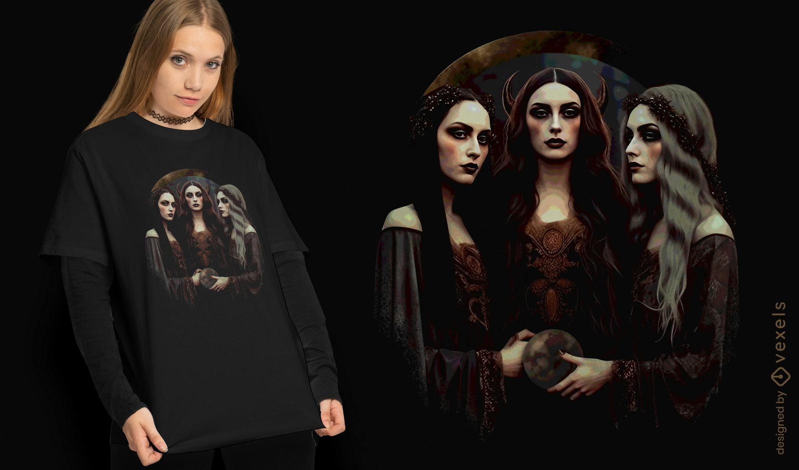 T-Shirt-Design mit Mondgöttinnen