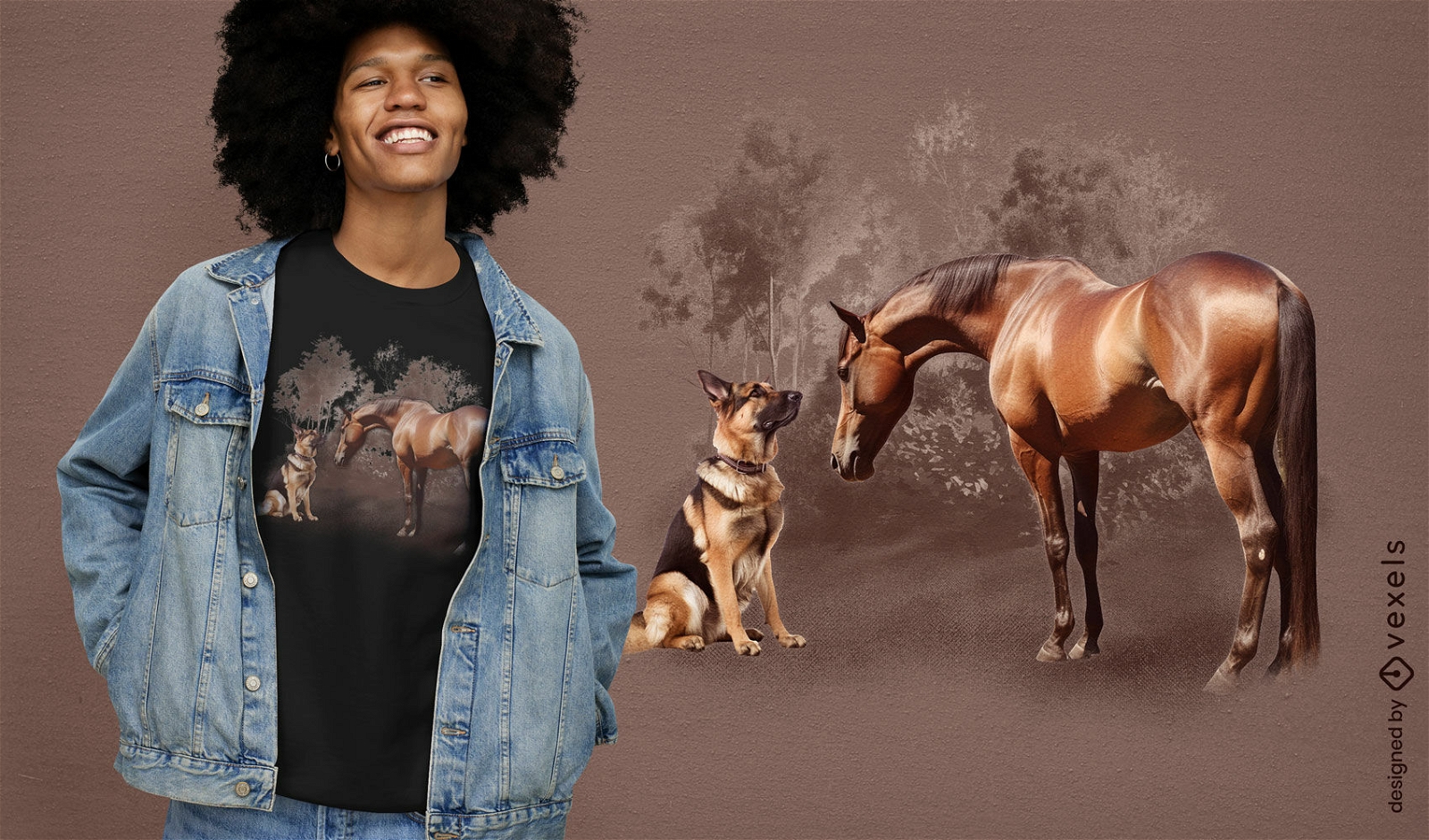 Diseño de camiseta de caballo y pastor alemán.