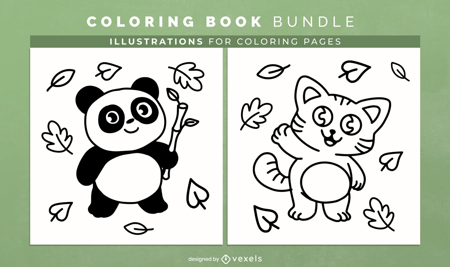 Panda and cat cute coloring book design pages
