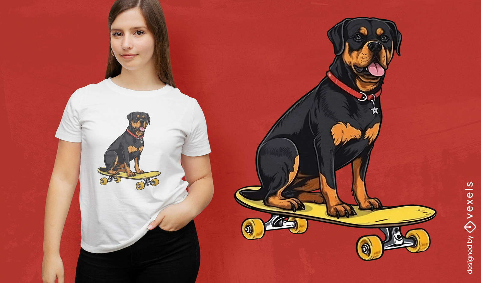 Diseño de camiseta de skater rottweiler.