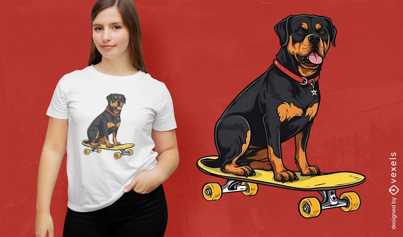 Skateboarding Rottweiler t-shirt design