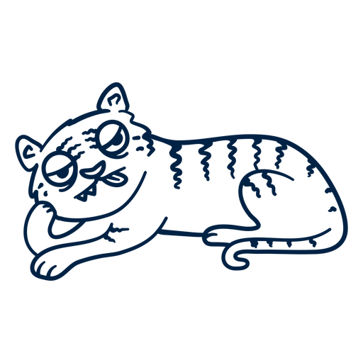 El tigre está acostado. Diseño PNG