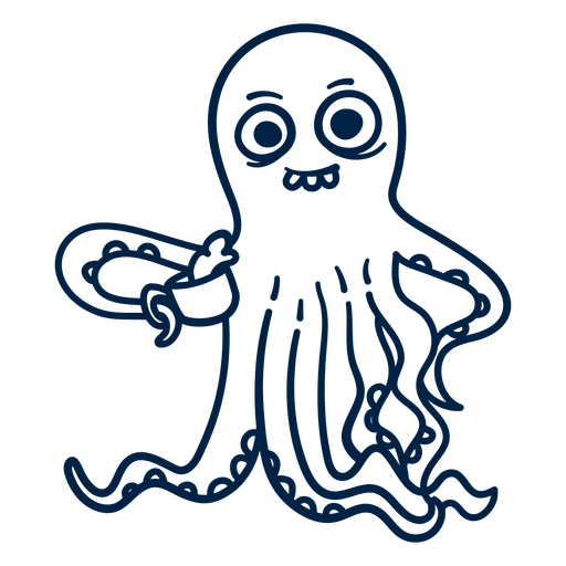 Octopus with a coffee cup PNG Design