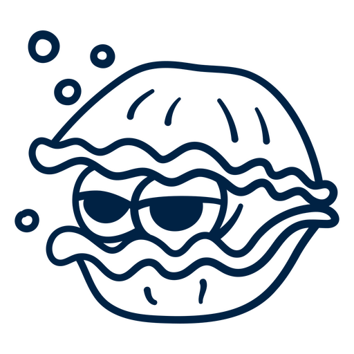 Blue icon of a clam with bubbles on it PNG Design