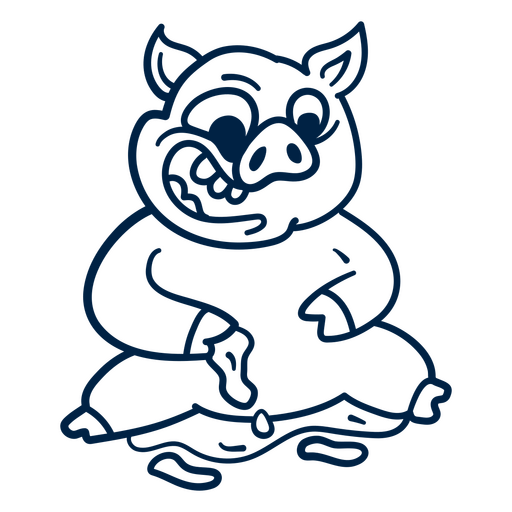 Blue drawing of a pig sitting on the floor PNG Design