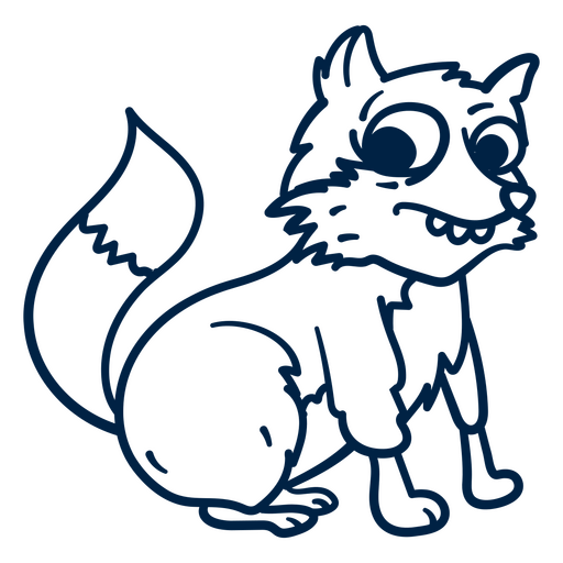 Blue drawing of a fox sitting PNG Design