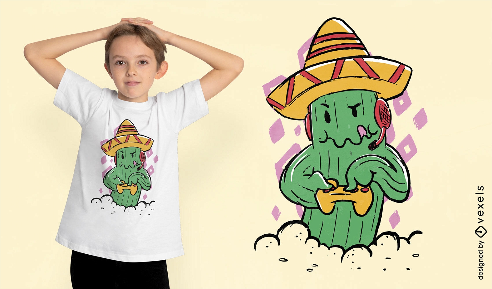 Gamer cactus t-shirt design