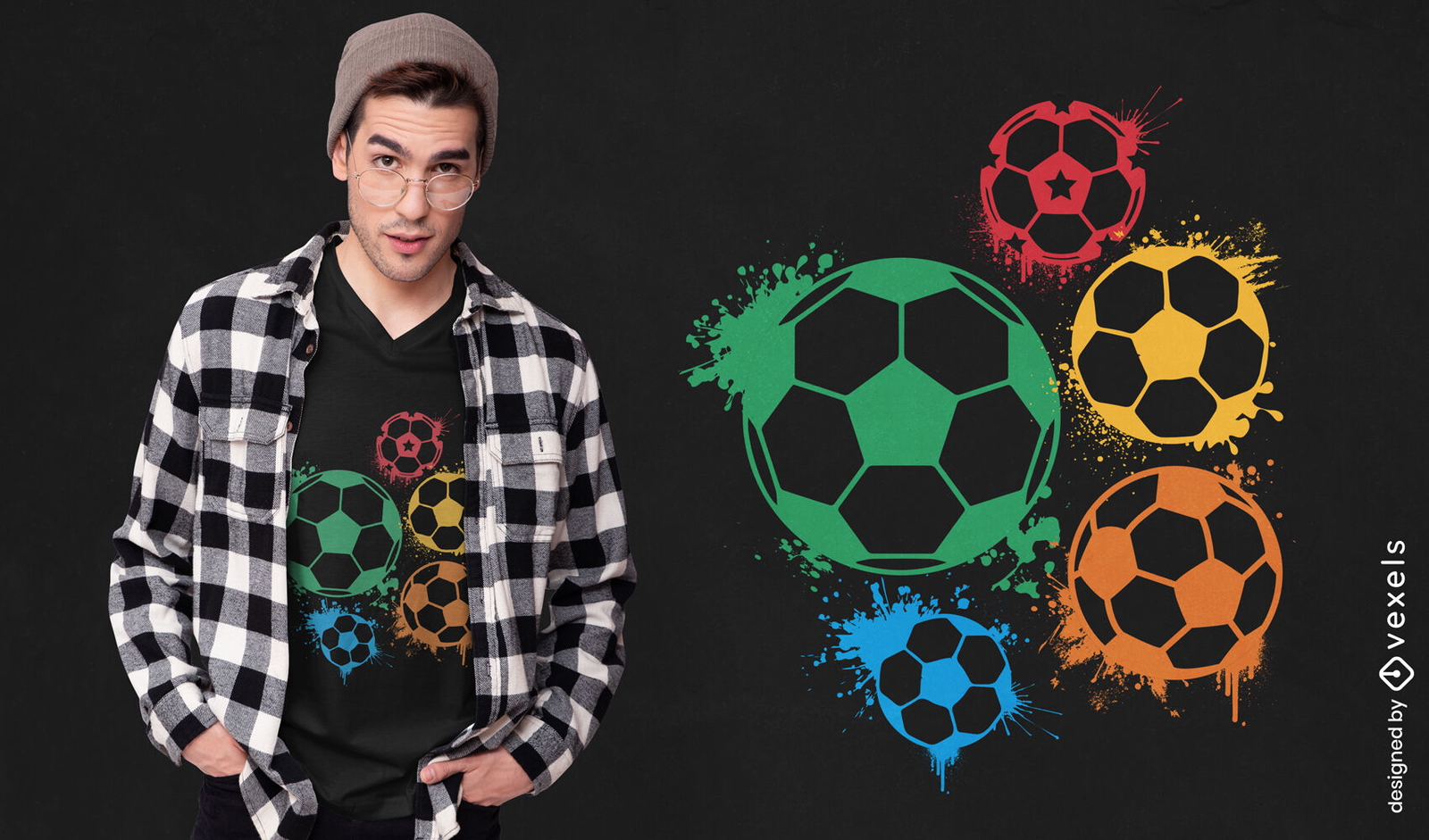 Diseño de camiseta de silueta de balones de fútbol