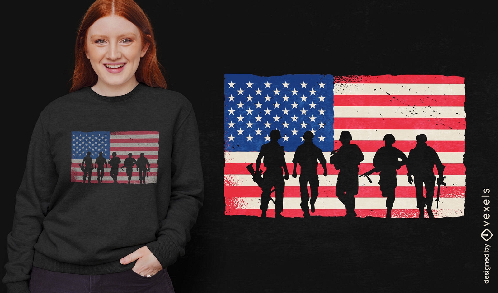 Soldados con diseño de camiseta de bandera americana