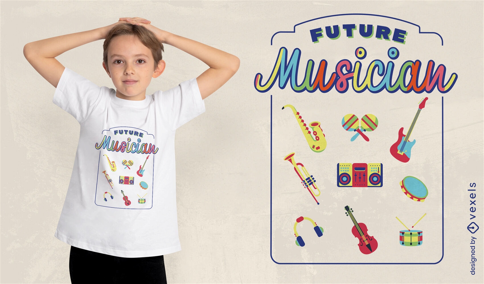 Diseño de camiseta de elementos musicales de juguete.