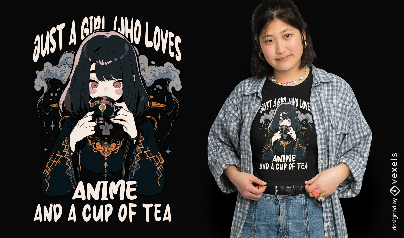 Anime girl drinking tea t-shirt design