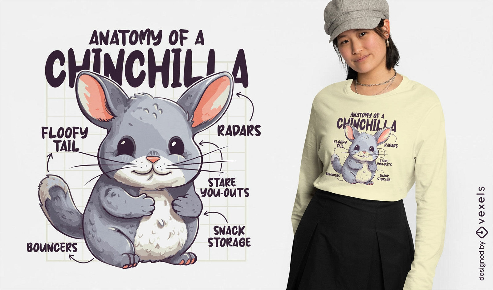 Anatomie eines Chinchilla-T-Shirt-Designs