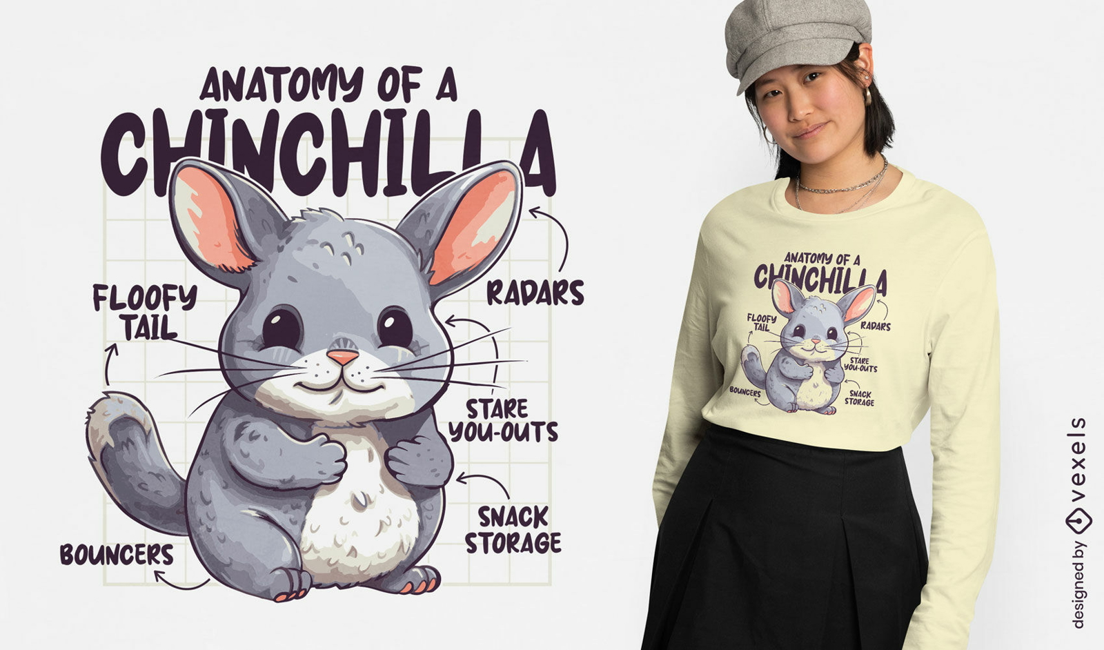 Anatomy of a chinchilla t-shirt design
