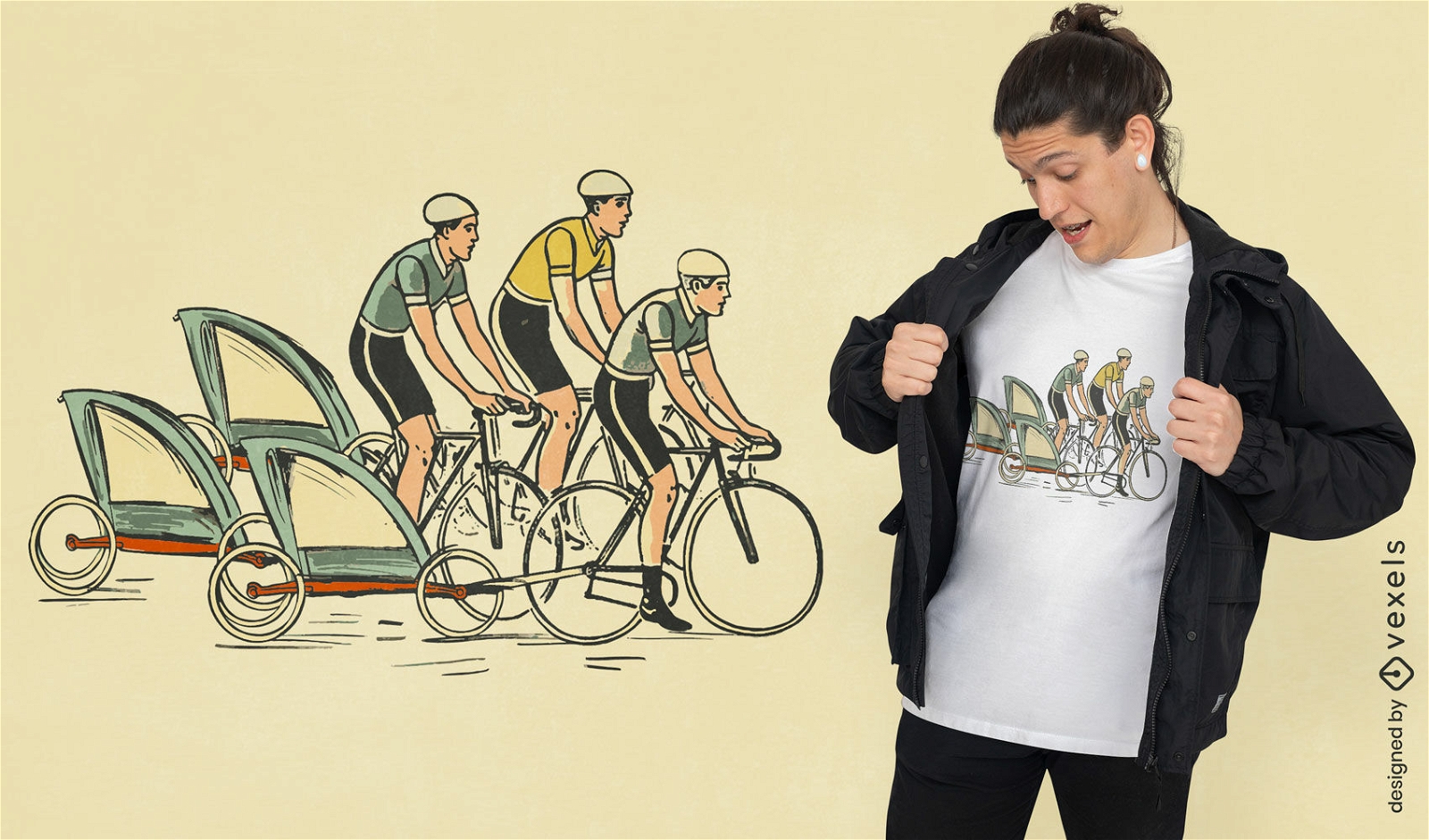 Cyclists carrying child trailers t-shirt design
