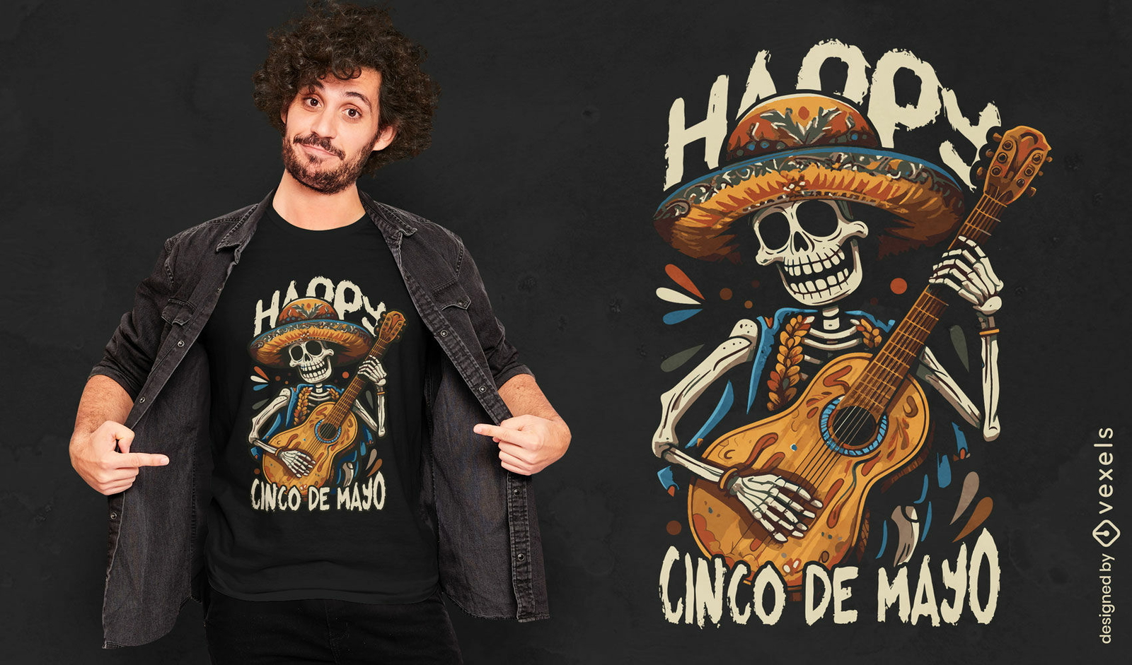 Diseño de camiseta de esqueleto con poncho