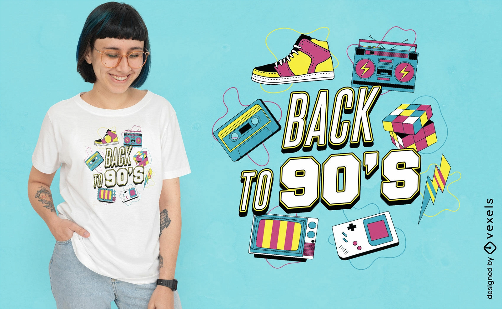 diseño de camiseta retro de elementos de los 90