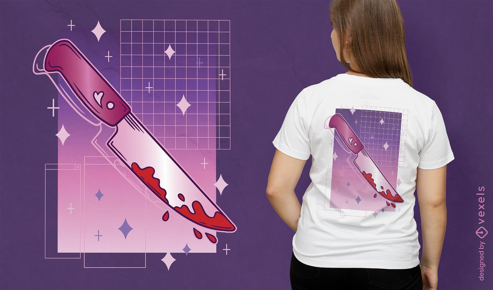 Trendy Pink Knife With Drops Of Blood Trendy Illustration In Style