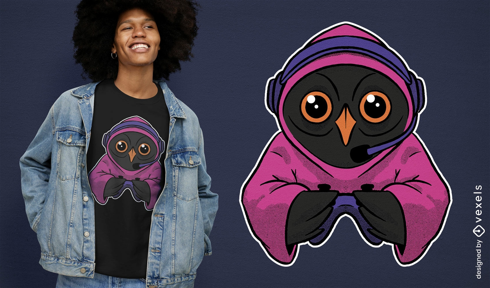 Design de camiseta de desenho animado de jogador de animal coruja