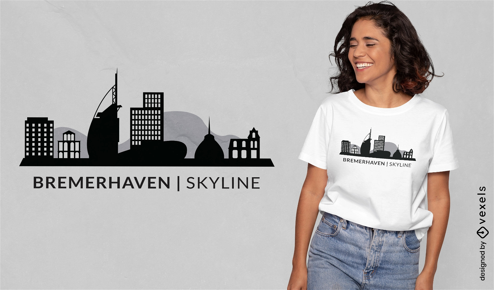 Design de camiseta do horizonte da cidade alem? de Bremerhaven