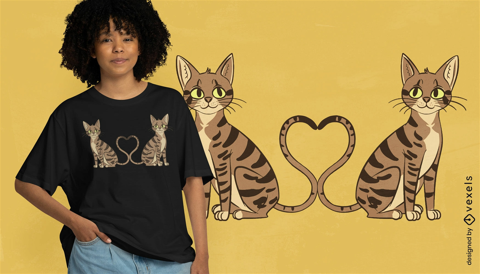 T-Shirt-Design mit niedlichen Zwillingskatzen und Tieren