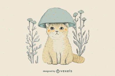 Cat with a mushroom hat 