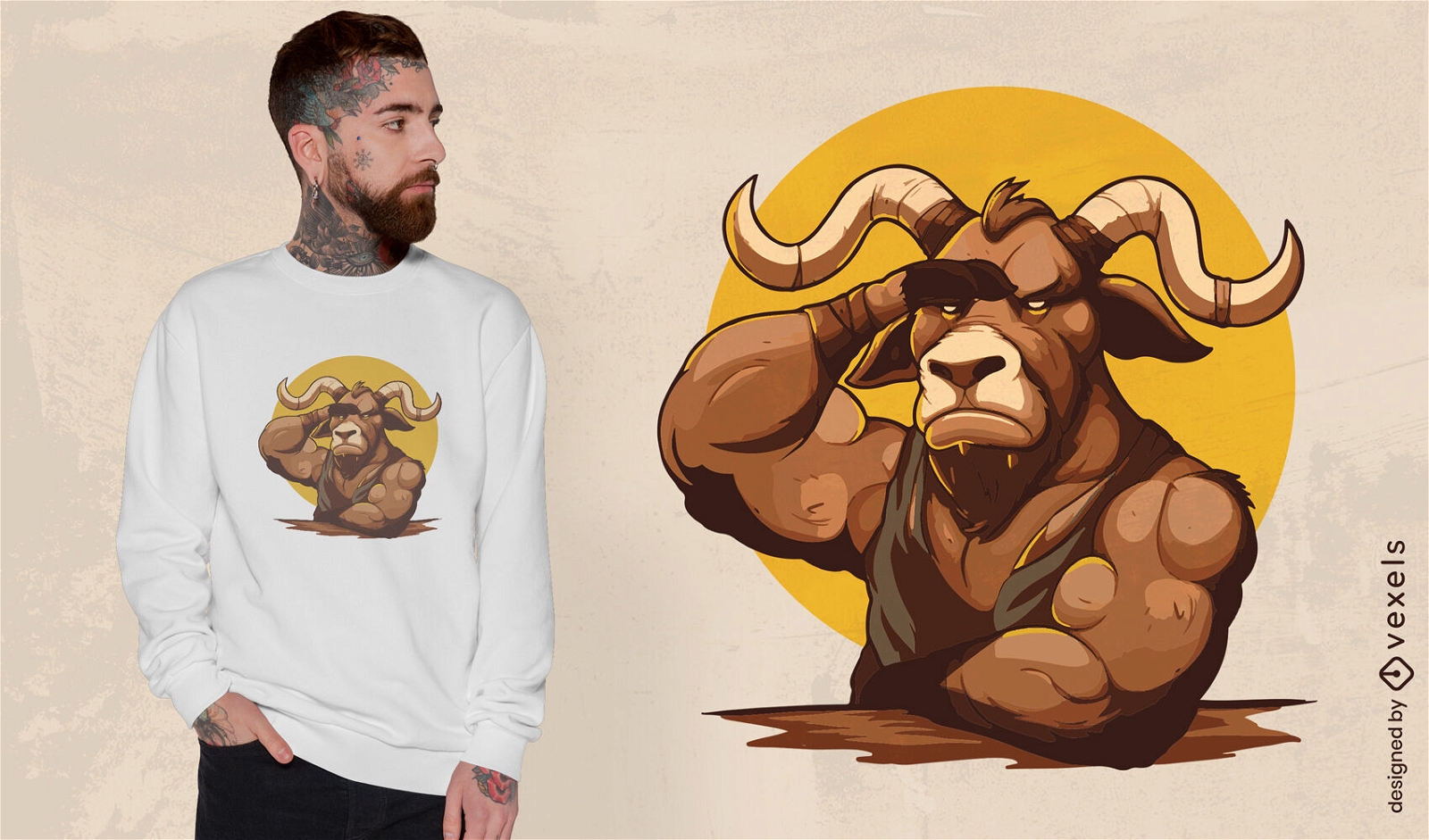 Muscular bull character t-shirt design
