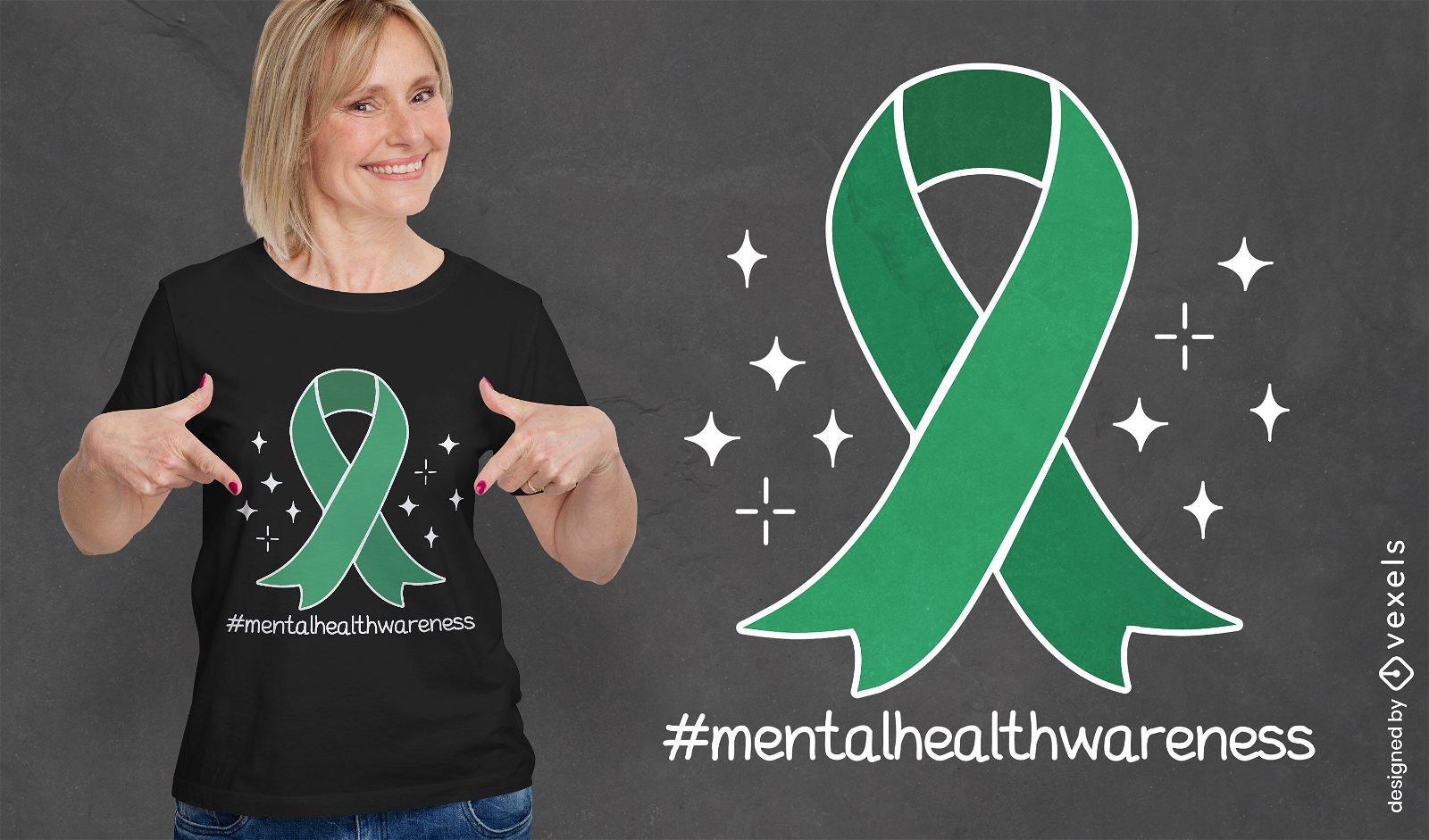 T-Shirt-Design für psychische Gesundheit mit grünem Band